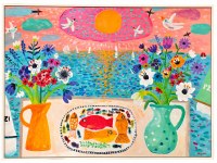 44" x 60" Flower Pitchers Under Sun Coastal Framed Canvas