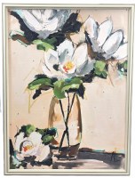 40" x 30" Magnolia Vase 1 Canvas in a Brown Frame