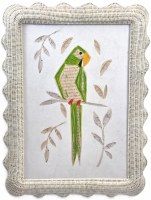 32" x 24" Green Parrot Canvas in a White Wicker Frame