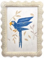 32" x 24" Blue Parrot Canvas in a White Wicker Frame