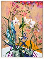 60" x 44" White and Purple Flowers Framed Canvas