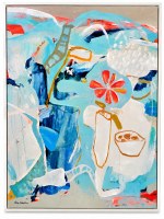 40" x 30" Light Blue and White Abstract 2 Framed Canvas
