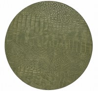15" Round Olive Crocodile Vegan Leather Reversible Placemat