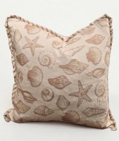 24" Sq Beige and Ivory Sea Shell Decorative Pillow