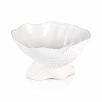 13" White Clam Ceramic Pedestal Bowl