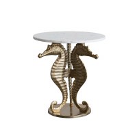 19" Round Marble Gold Seahorse Base End Table