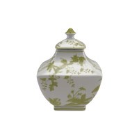 10" Green and White Palm Ceramic Jar
