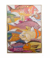 28" x 20" Six Multicolor Fish Eyes Framed Coastal Canvas
