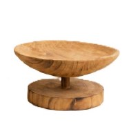 12.5" Round Natural Shallow Wood Pedestal Bowl