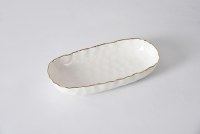 6" x 13" Oval Gold Rim Pocelain Bowl by Pampa Bay