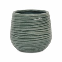 6" Round Green Groove Ceramic Pot