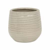 6" Round White Groove Ceramic Pot