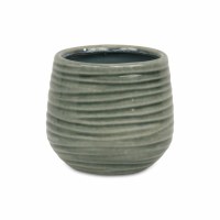 4.5" Round Green Groove Ceramic Pot