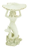 7" Antiqued White Polyresin Mermaid Holding Shell
