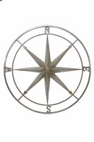 26" Round Antiqued Silver Metal Compass Plaque