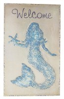39" x 24" Distressed Blue and White Mermaid "Welcome" Plaque