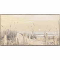 15" x 29" White Moon Over Ocean Framed Coastal Canvas