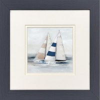 12" Sq  Two Blue and Tan Sailboats Framed Coastal Print