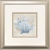 12" Sq Blue Scallop Shell Framed Coastal Print