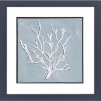 18" Sq Angled Coral on Blue Framed Coastal Print