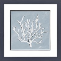 18" Sq Straight Coral on Blue Framed Coastal Print