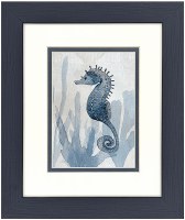 12" x 10" Under Tail Blue Seahorse Framed Coastal Print