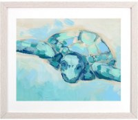 20" x 25" Blue and Green Turtle Face Framed Coastal Print
