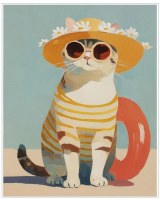 25" x 19" Beach Cat Framed Canvas