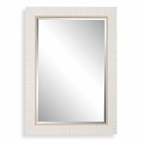 35" x 25" White Rattan Wrap Wall Mirror