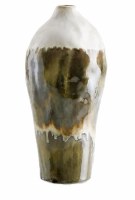14" Green and White Drip Ceramic Vase