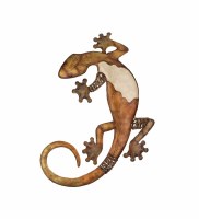 18" Brown and Ivory Metal Gecko Plaque