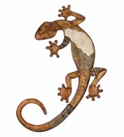 24" Brown and Ivory Metal Gecko Plaque