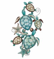 28" Blue and Brown Five Turtle Capiz Plaque