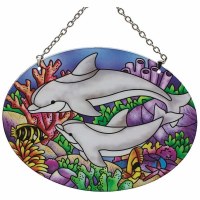 7" Oval Two Dolphins Sun Catcher