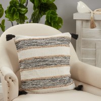 20" Sq Black and Natural Stripe Pillow