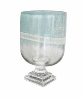 8.7" Light Blue Clear Pedestal Glass Vase