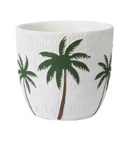 6" Green and White Palm Ceramic Pot