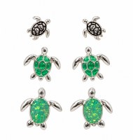 Set of Three Silver and Multicolor Turtle Earrings