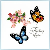 6" Sq "Thinking of You" Multicolor Butterfly Quilling Card