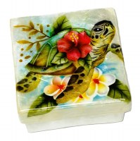 3" Sq Sea Turtle With Flowers Capiz Box