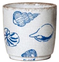 5" Distressed Blue Shells on White Ceramic Pot