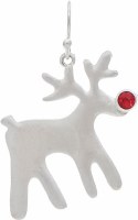 Silver Red Bling Nose Deer Earrings