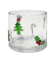 4" Round Christmas Icons Glass Hurricane