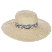4" Brim White Round Hat With Blue Band