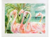 37" x 47" Four Flamingos Coastal Gel Textured Print in Distressed White Frame