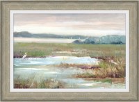 32" x 44" White Egret Marsh Coastal Gel Textured Print in a Distressed Natural Frame
