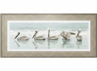 20" x 44" Five Pelicans Coastal Gel Textured Print in a Distressed Natural Frame