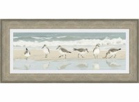 20" x 44" Six Sandpipers Coastal Gel Textured Print in a Distressed Natural Frame