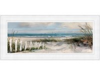 24" x 52" White Fence Beach Coastal Gel Textured Print in a White Frame