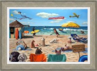 32" x 44" Dog Days Beach Coastal Gel Textured Print in a Distressed Natural Frame